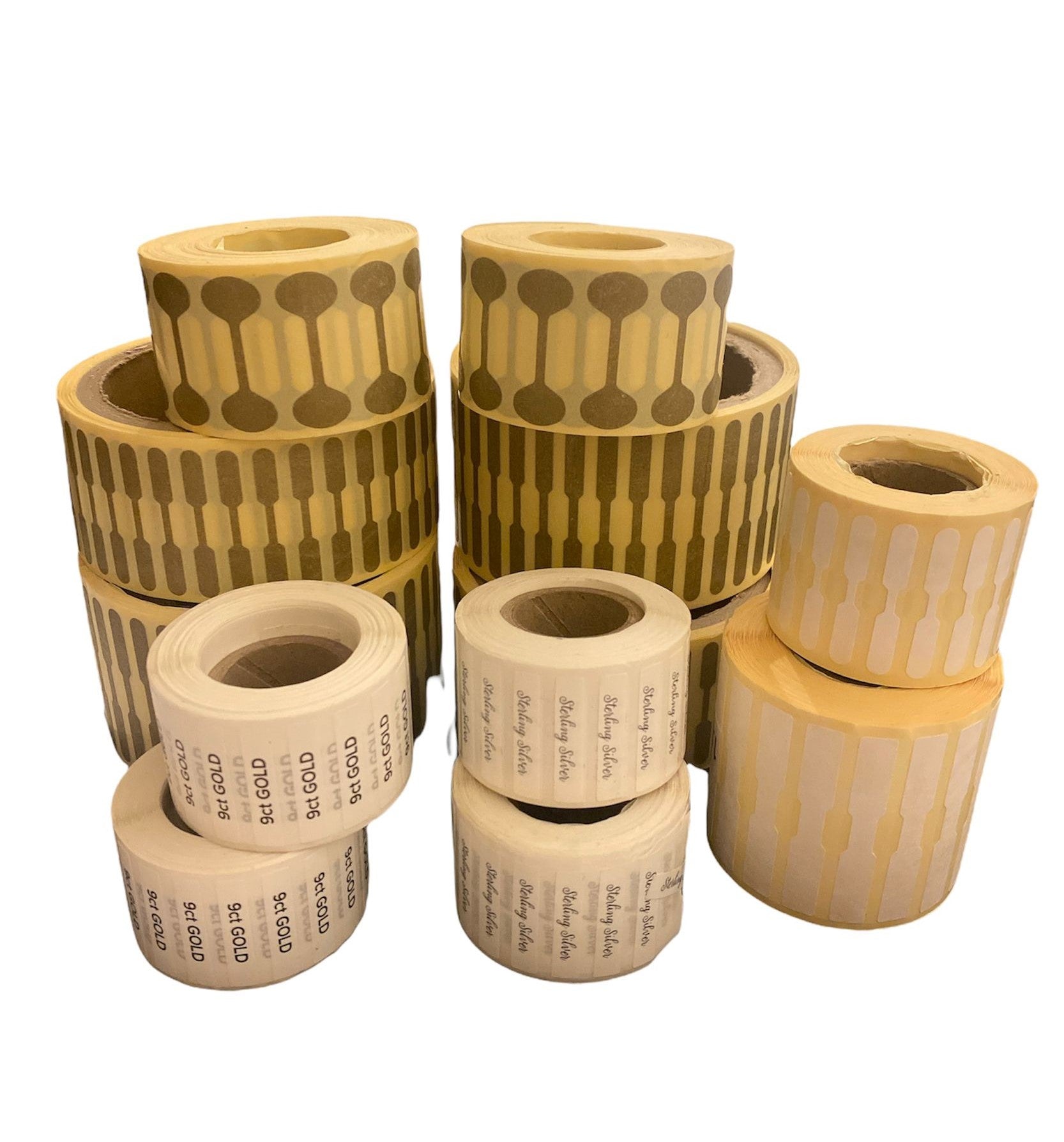 Labels - Jewellery pricing and information labels, various size and colours BOX FOR BRITAIN