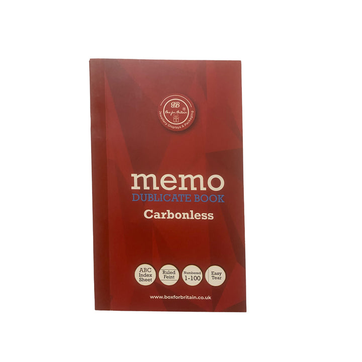 Carbonless Duplicate Memo Book - Numbered 1-100 with index sheet.210*123mm - BOX FOR BRITAIN