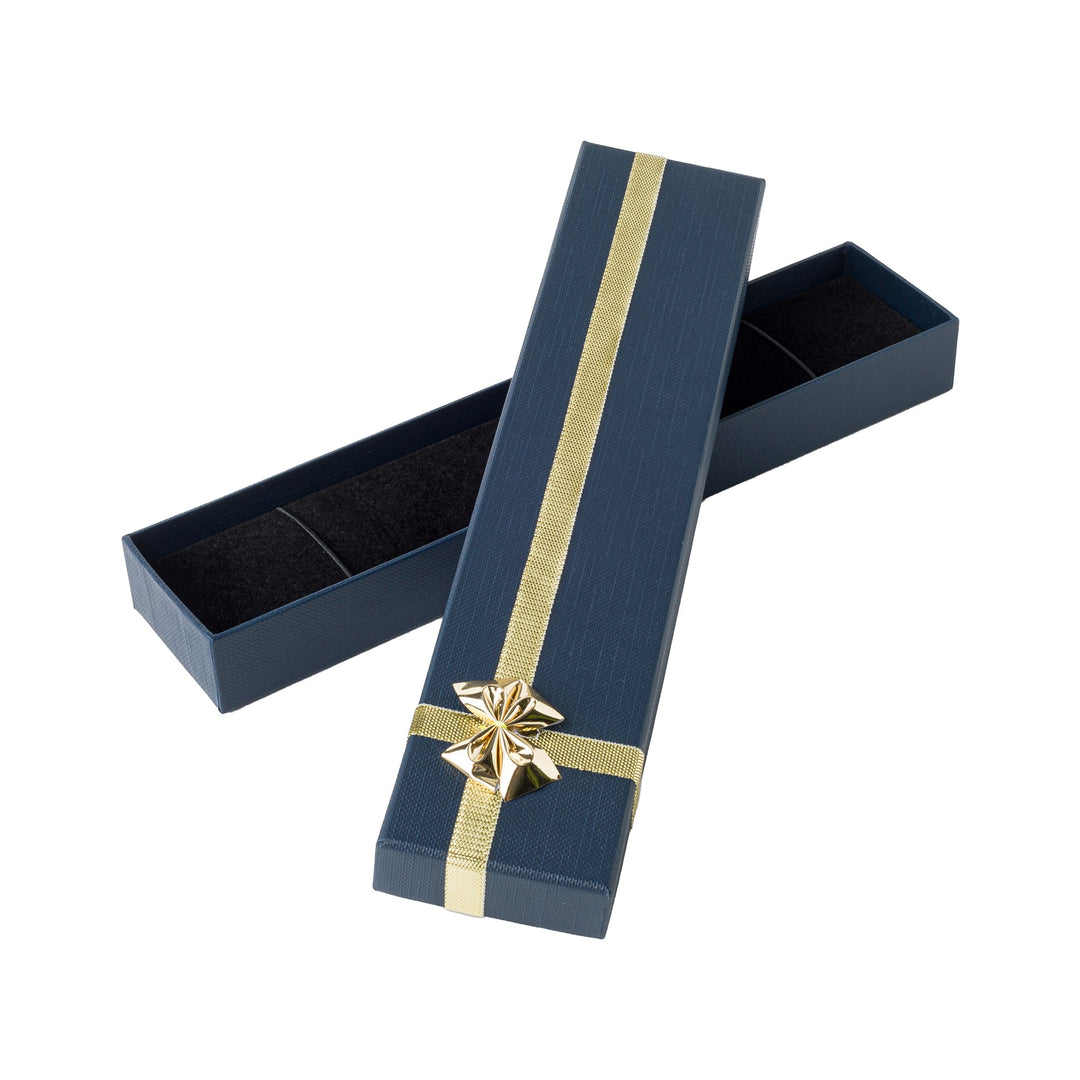 CHAIN BOX IN BLUE WITH GOLD RIBBON AND BOW - BOX FOR BRITAIN