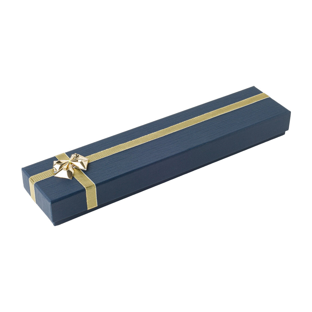 CHAIN BOX IN BLUE WITH GOLD RIBBON AND BOW - BOX FOR BRITAIN