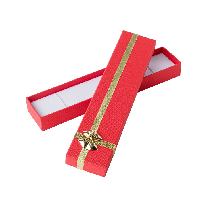 CHAIN BOX IN RED WITH GOLD RIBBON AND BOW - BOX FOR BRITAIN