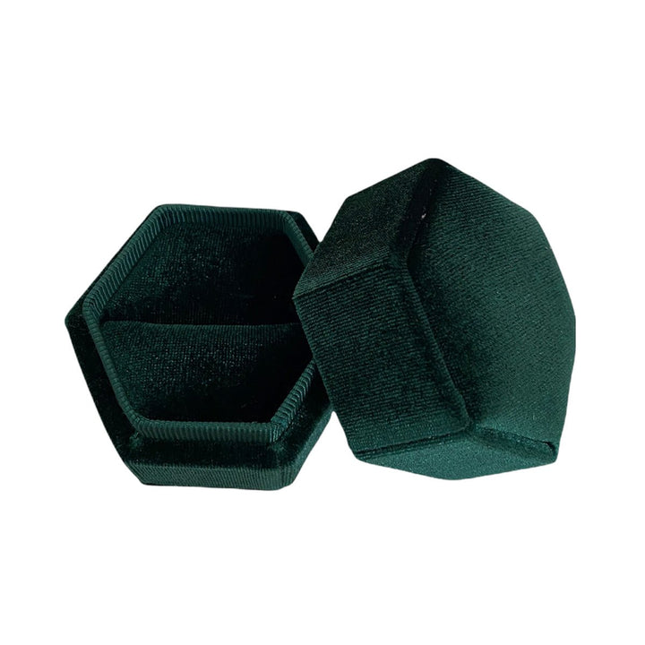 Hexagonal Velvet Ring Box Green - BOX FOR BRITAIN