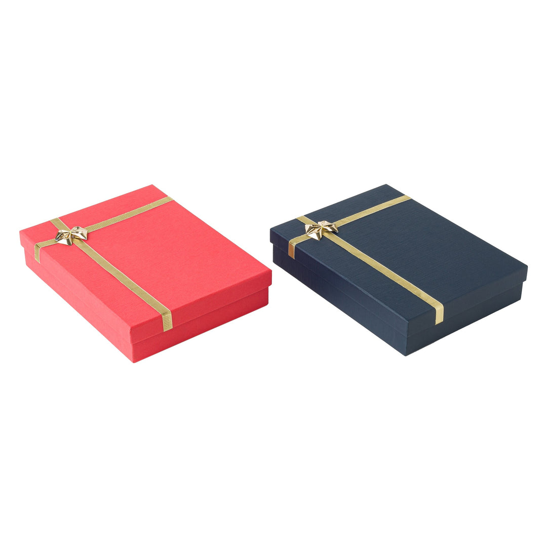 LARGE EARRING BOX IN BLUE WITH GOLD RIBBON AND BOW - BOX FOR BRITAIN