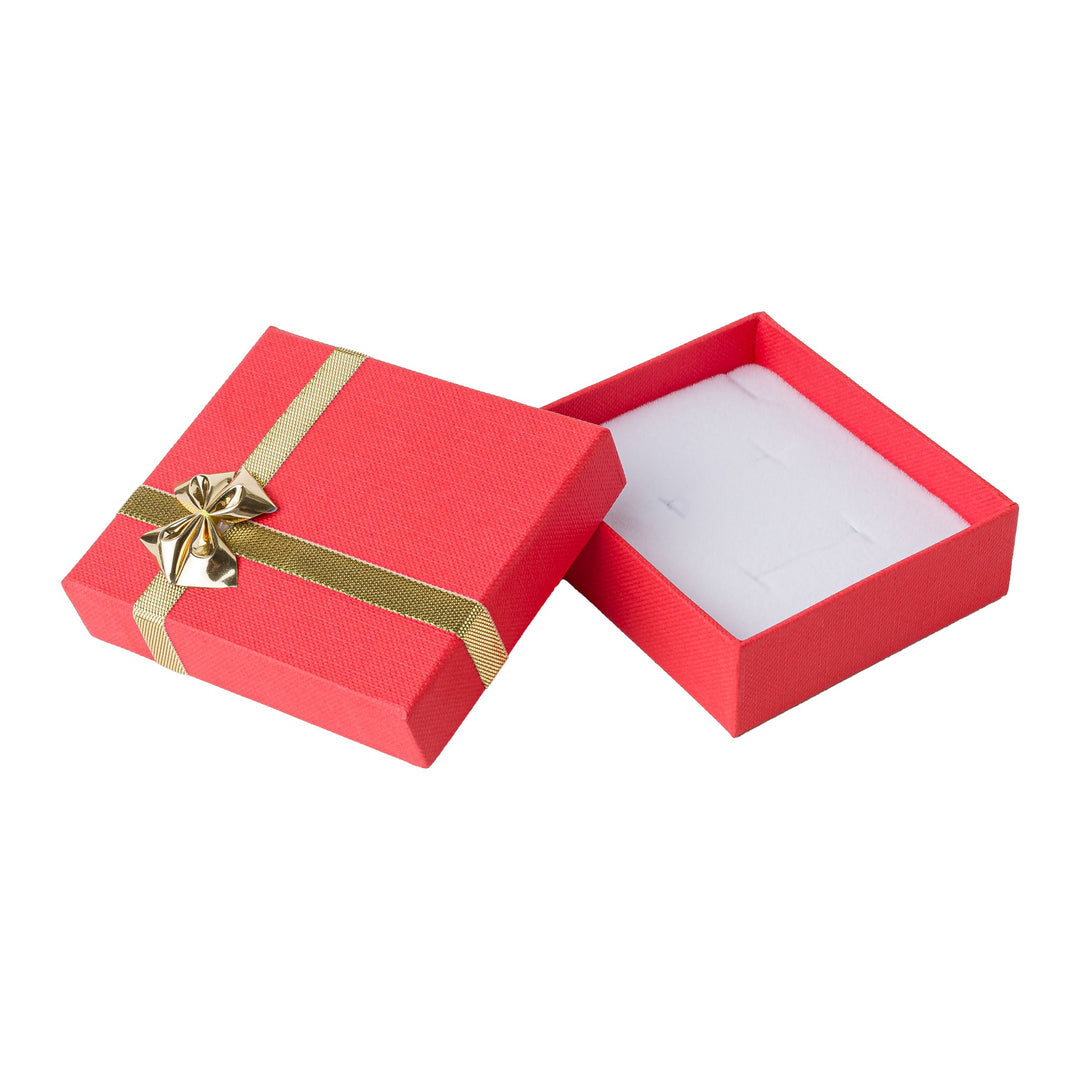 NECKLACE, PENDANT BOX IN RED WITH GOLD RIBBON AND BOW - BOX FOR BRITAIN