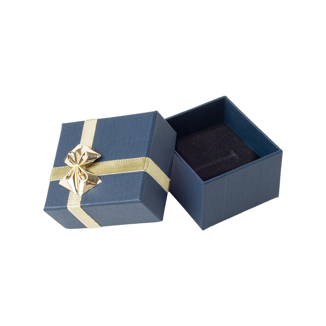 RING BOX IN BLUE WITH GOLD RIBBON AND BOW - BOX FOR BRITAIN