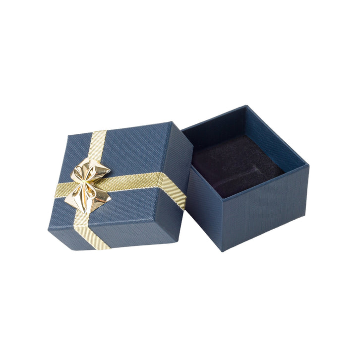 RING BOX IN BLUE WITH GOLD RIBBON AND BOW - BOX FOR BRITAIN
