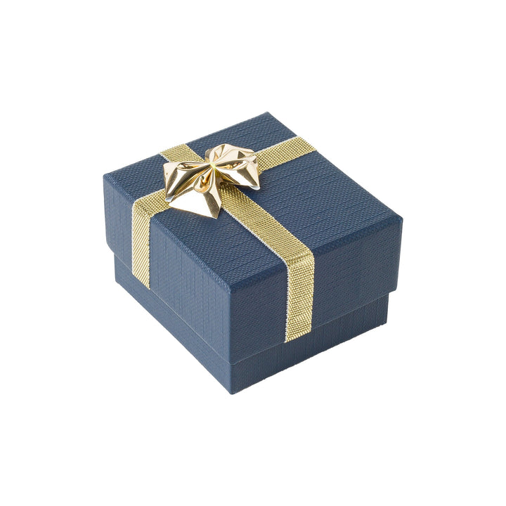 RING BOX IN BLUE WITH GOLD RIBBON AND BOW - BOX FOR BRITAIN