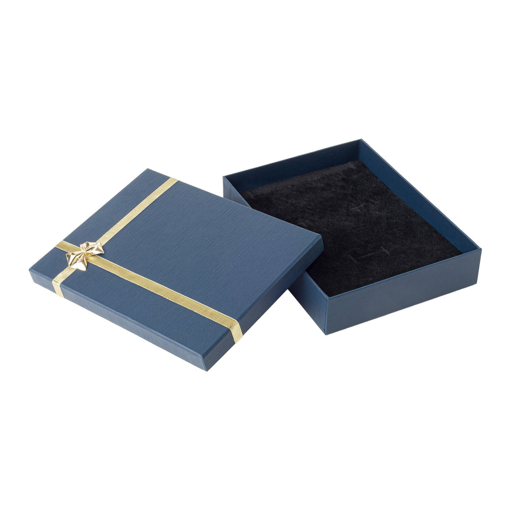 SET, COLLARETTE BOX IN BLUE WITH GOLD RIBBON AND BOW - BOX FOR BRITAIN