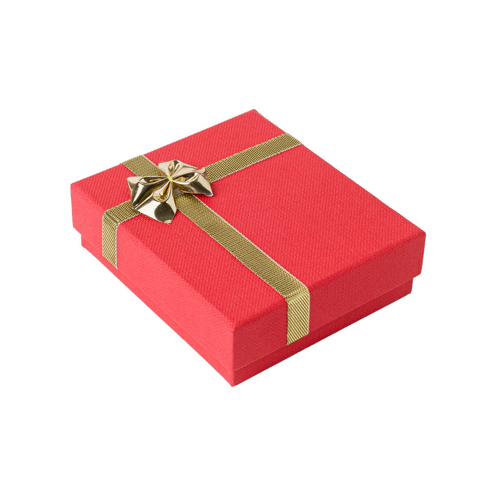 SET, COLLARETTE BOX IN RED WITH GOLD RIBBON AND BOW - BOX FOR BRITAIN